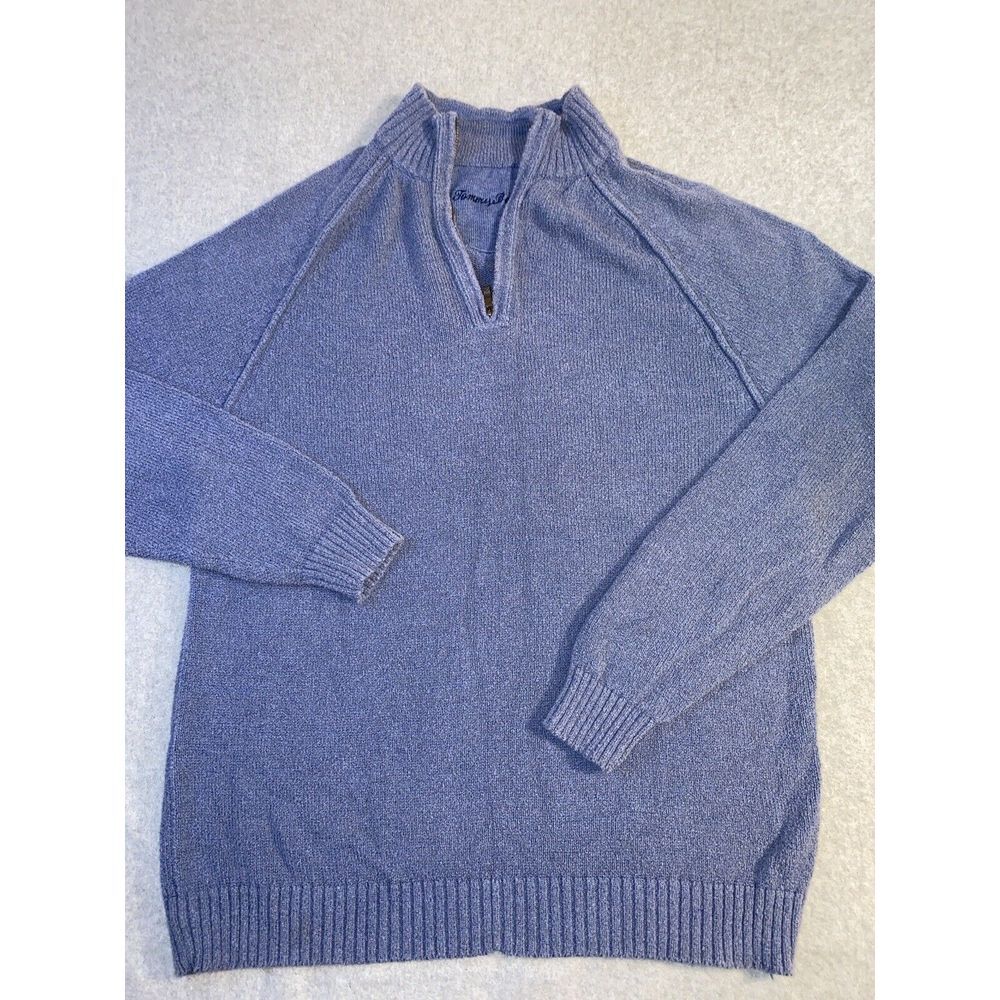 Tommy Bahama Sweater Mens L  Pullover 1/4 Zip‎ Long Sleeve Blue